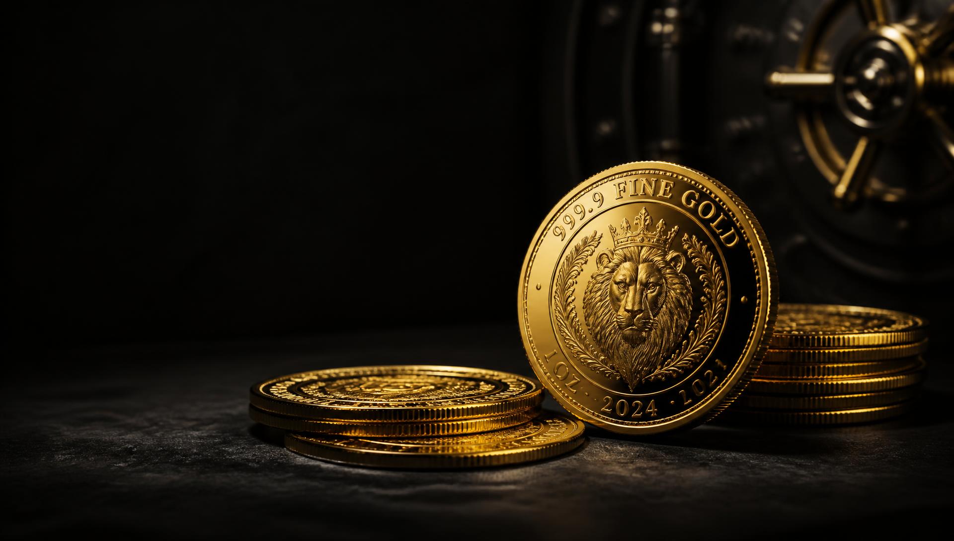 Goldeditionen aus 999er Feingold vor einem Tresor